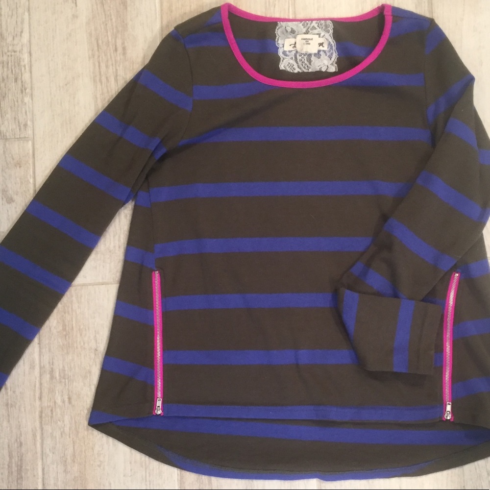 Anthrologie striped zippered hi lo top